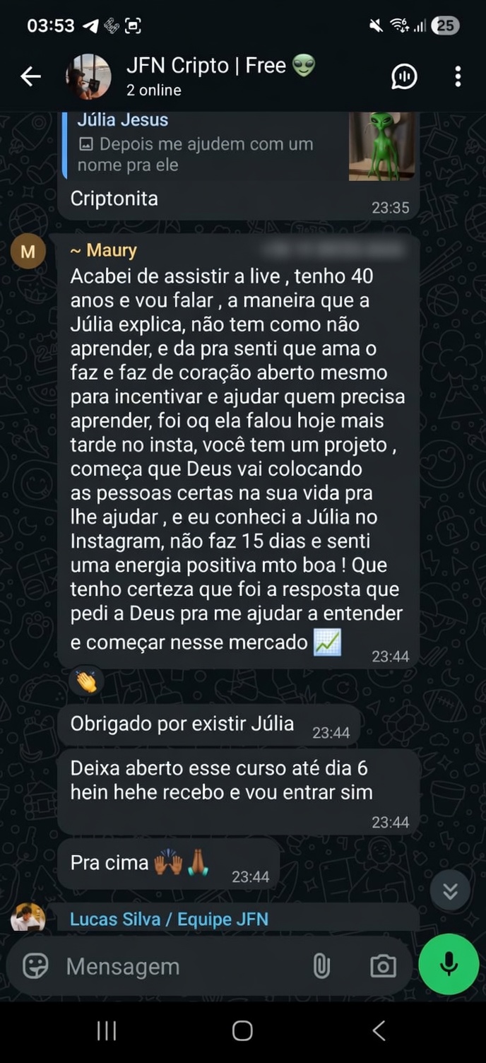 Depoimento real de aluno da Turma JFN